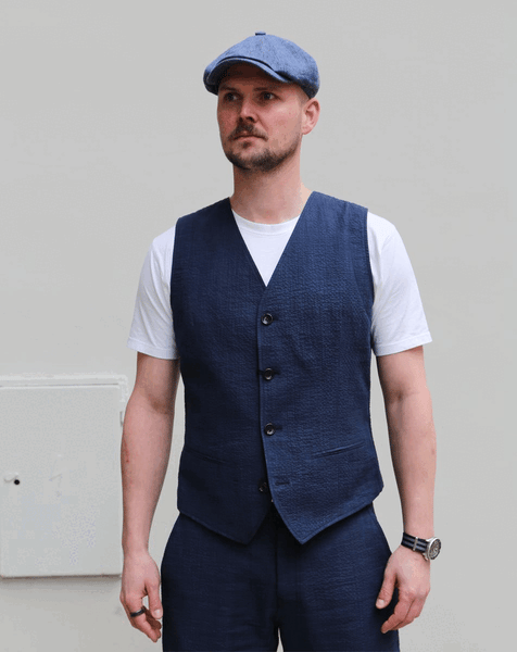 Hansen Garments Daniel Classic Waistcoat Vest Crinkle Blue